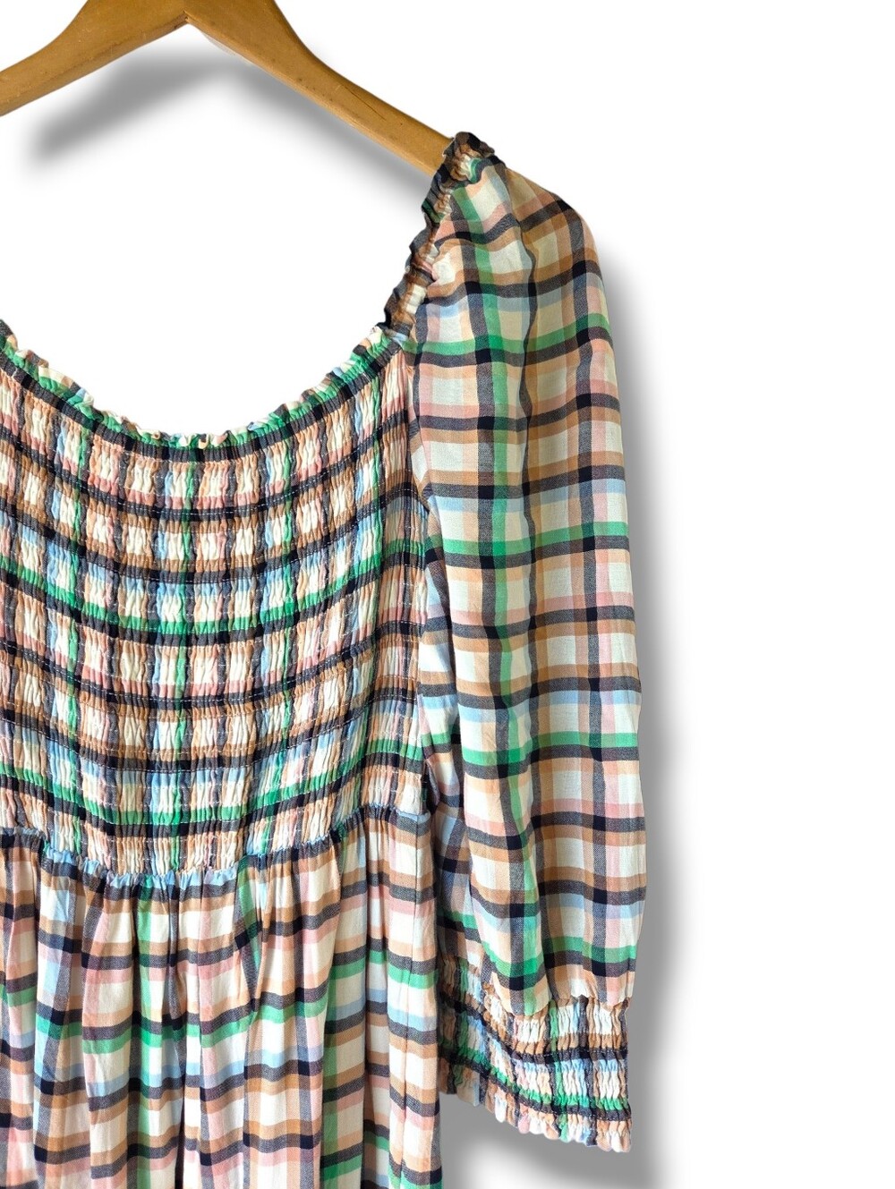 Anthropologie Maeve Cerie Smocked Plaid Square Neck Midi Dress Size Small - Picture 4 of 11